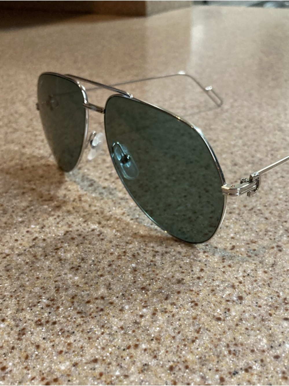 Cartier Silver Frame Green Lens Aviator Sunglasses